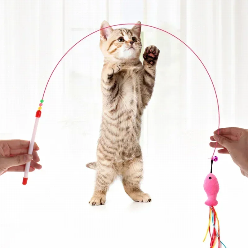 110cm Kitten Toy Fish Shape Cat Catcher Teaser Toy Teaser Wand Pet Cat Toy Cat Teaser Stick Cat Interactive Toys