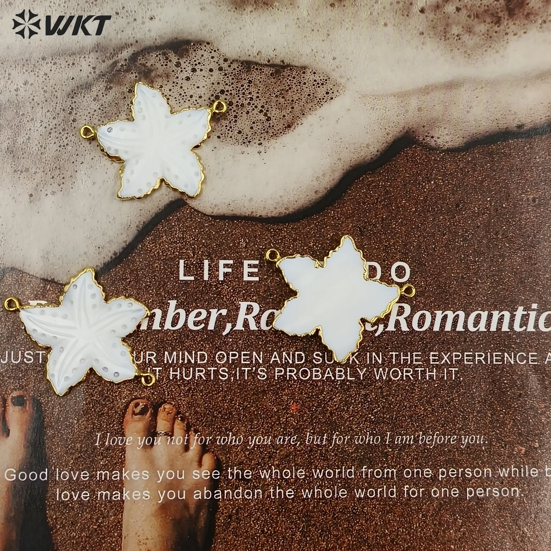 

WT-JP459 WKT оптовая продажа, подвеска в форме звезды из натуральной ракушки с покрытием из настоящего золота 18 карат для подарков на годовщину девушки