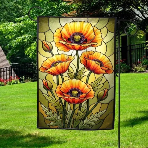 Stained Glass Poppy Garden Flag Spring Floral Yard Decor AXLI37 AAV hhz