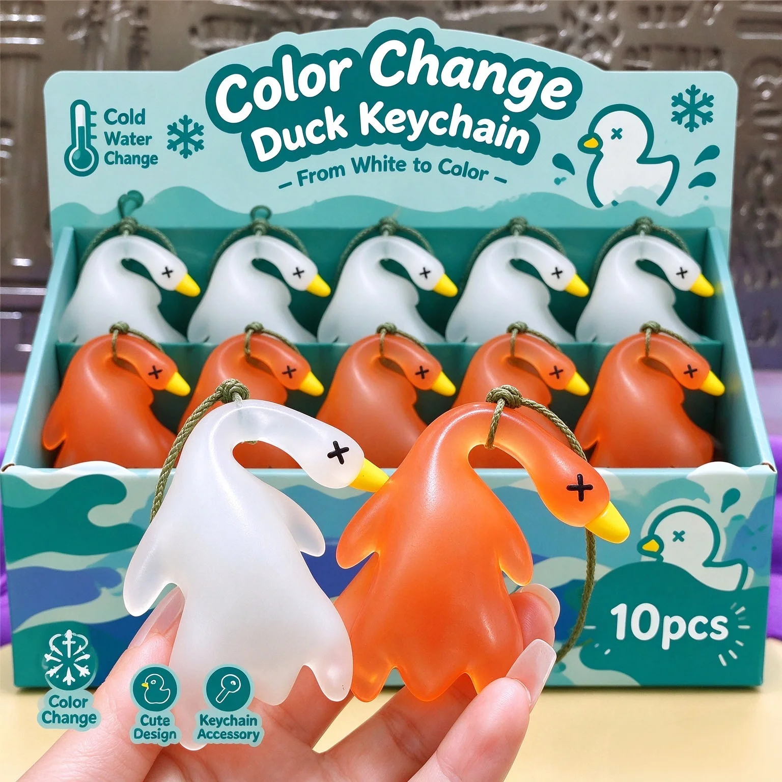 10pcs Funny Color Change Duck Keychain UV Photochromic Simulation Roast Duck Car Pendants Keyrings for Handbag Accessorie Gift