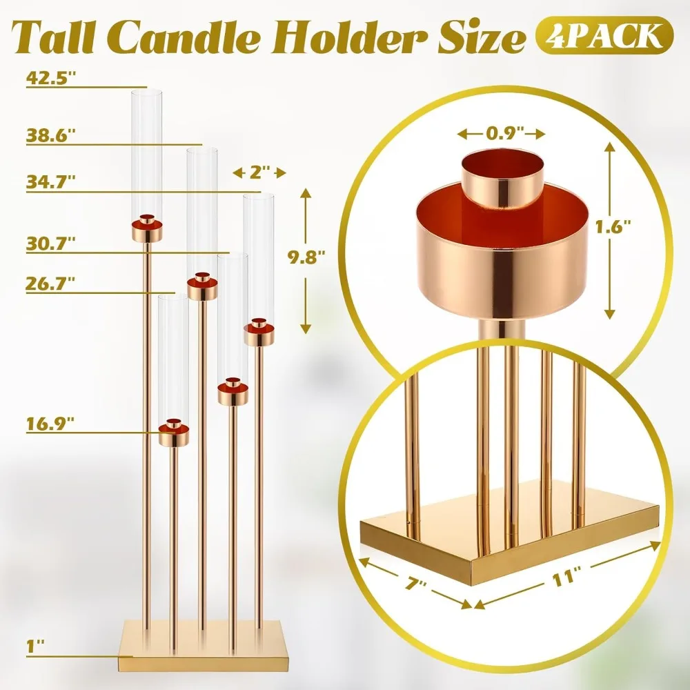 4 Pcs Gold Floor Candelabra Centerpieces 42.5'' 5Candle Stand for Wedding Ceremony Home Father Day Party Decor