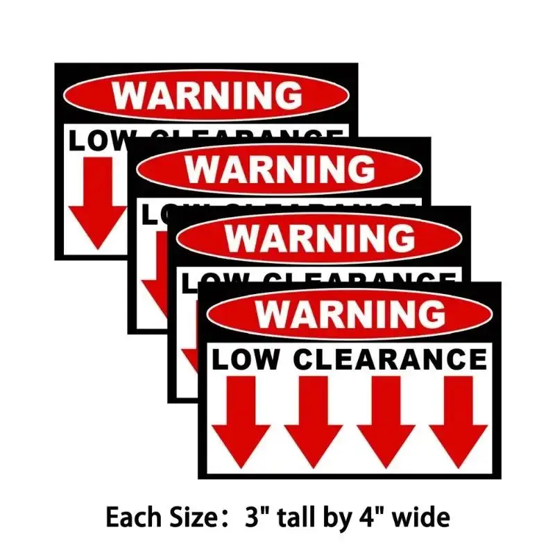 4X Low Clearance Warning Safety Sticker Car Truck Window Sticker JDM 4x4 Rack Safe Decal