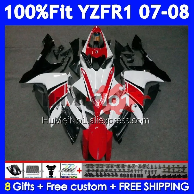 Injection Mold For YAMAHA YZF-R1 YZF R1 R 1 YZF 1000 07-08 367No.5 YZF1000 YZFR1 07 08 YZF-1000 2007 2008 White red blk Fairing