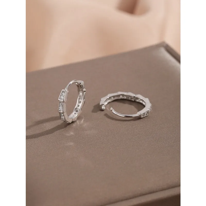 

InsS925 Silver Simple Bamboo Zircon Stud Earrings Fashion Temperament Light Luxury New Jewelry
