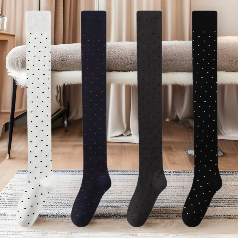 

1/4pairsSpring New Casual Comfortable Women's Socks Elegant Simple Dots Women's Knee Over Socks Fashionable Versatile Long Socks