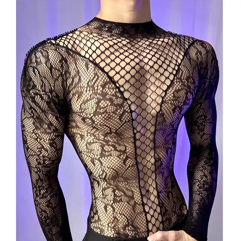 2026 New Men's Long Sleeve Tight-fitting T-Shirt Cutout Backless Short-Sleeve Sissy Top Round-Neck Sheer Summer Fitted Tank Vest