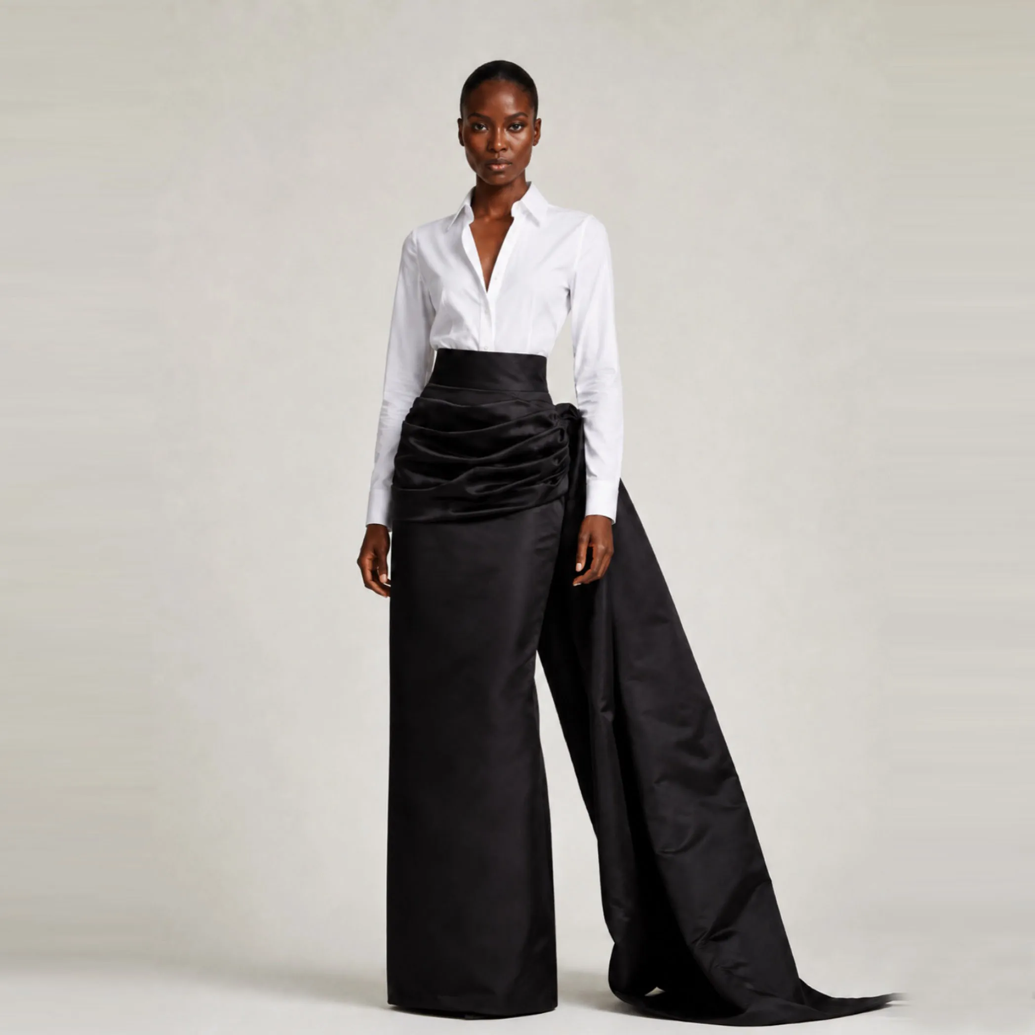 Women's High Waist Black Satin Maxi Skirt Asymmetric Side Train Long Skirts Elegant Floor Length Ruched Draped Formal Skirt 2026