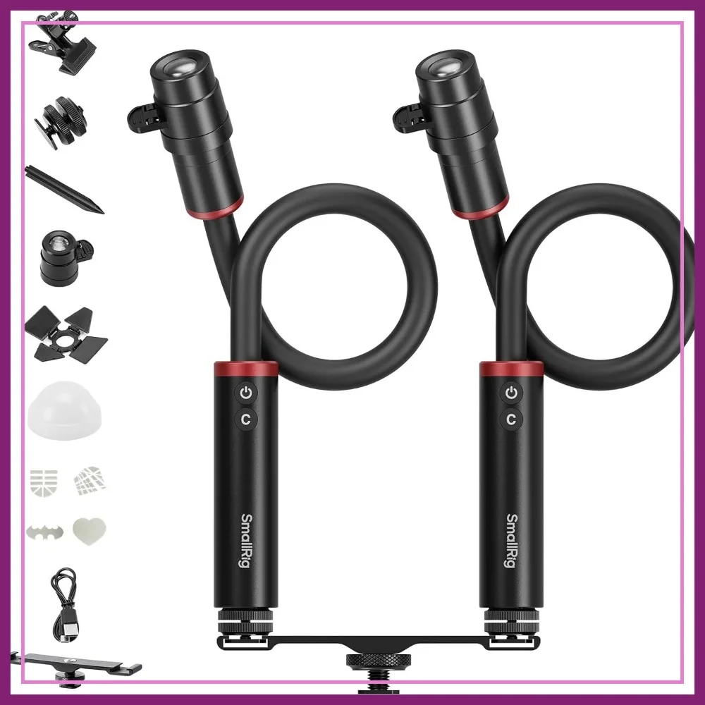 

Macro Photography LED Light - 2 Pack, Adjustable Beam Angle, 5 Colors, CRI95, Bendy Light with Clamp & Diffuser