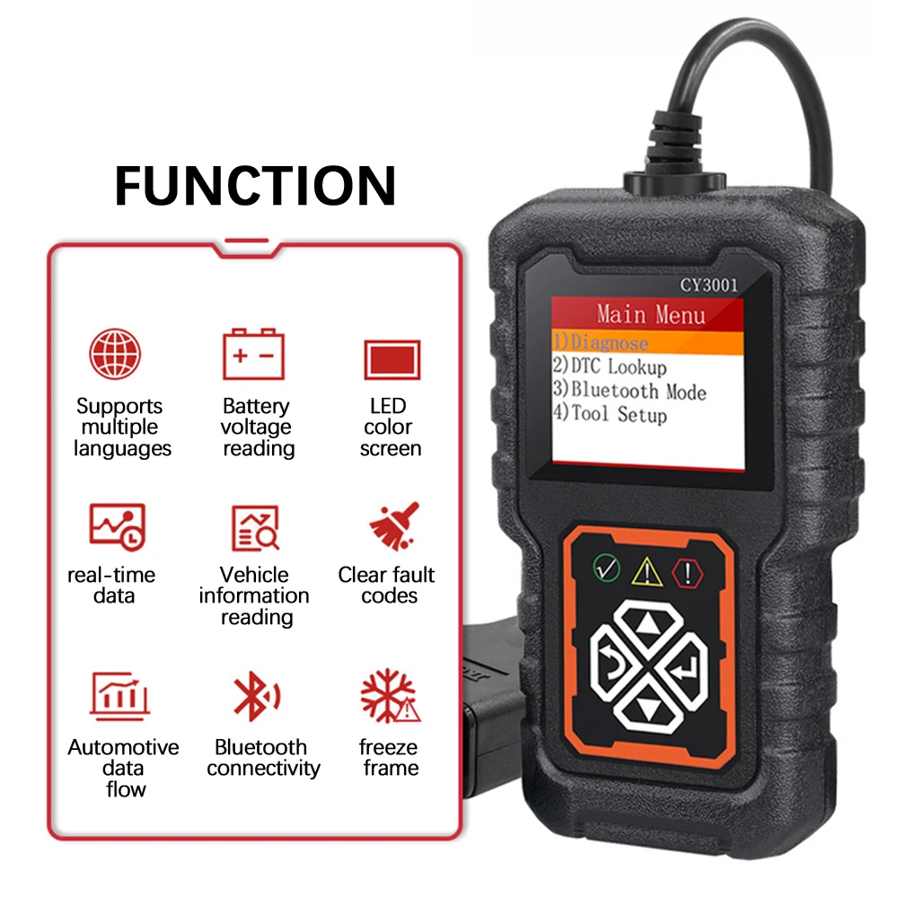 EOBD OBD 2 escáner de batería de motor, Sensor de error, pantalla Digital clara, CY3001, herramientas de diagnóstico de coche, lector de código OBD2