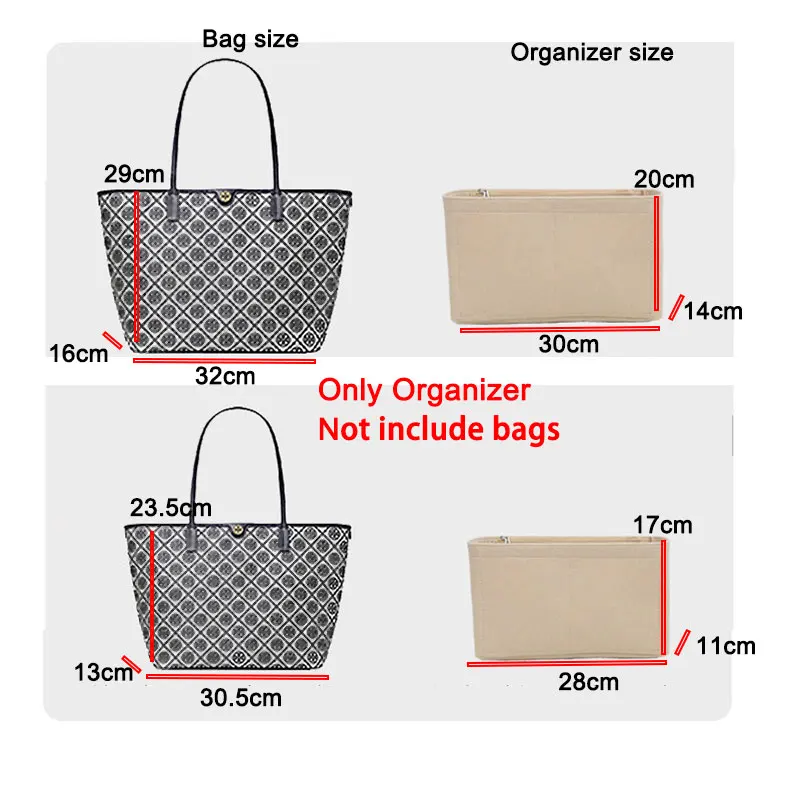 Felt Inner Liner Insert Shaper Purse Organizer For TB T Monogram Zipper Tote Bag Light Bag In Bag Storage Pouch Support