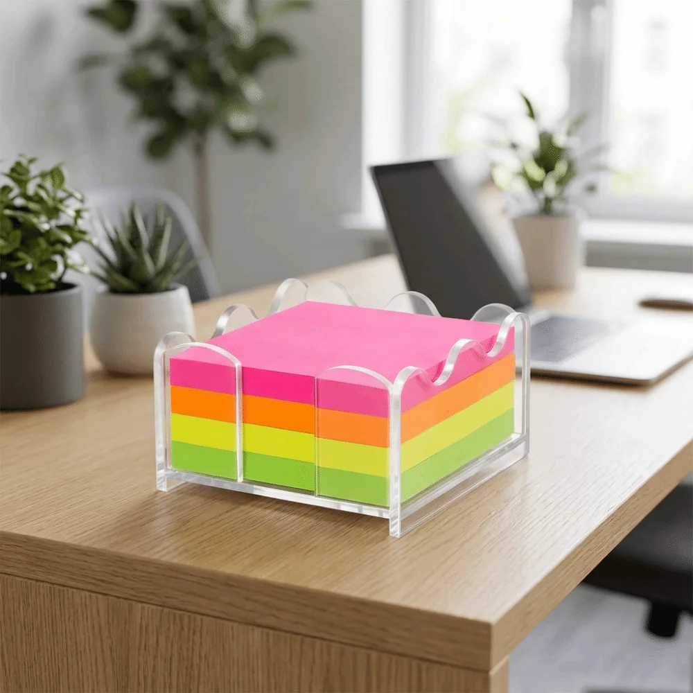 Scalloped Acrylic Sticky Note Holder Multi-Functional Square Shape Notepad Holder Minimalism Wave Edge Post Note Dispenser