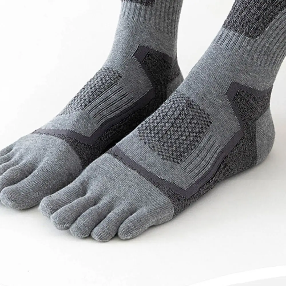 Fashion Long Tube Split-toed Socks Retro Patchwork Color Thick Five Finger Socks Cotton Middle Tube Hosiery Man Socks