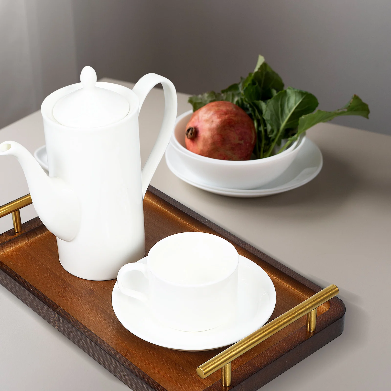 

Bamboo Rectangular Serving Tray Gold Handles Wood Tea Tray for Coffee Breakfast Dinner Table Decoration Wooden Boards for Food