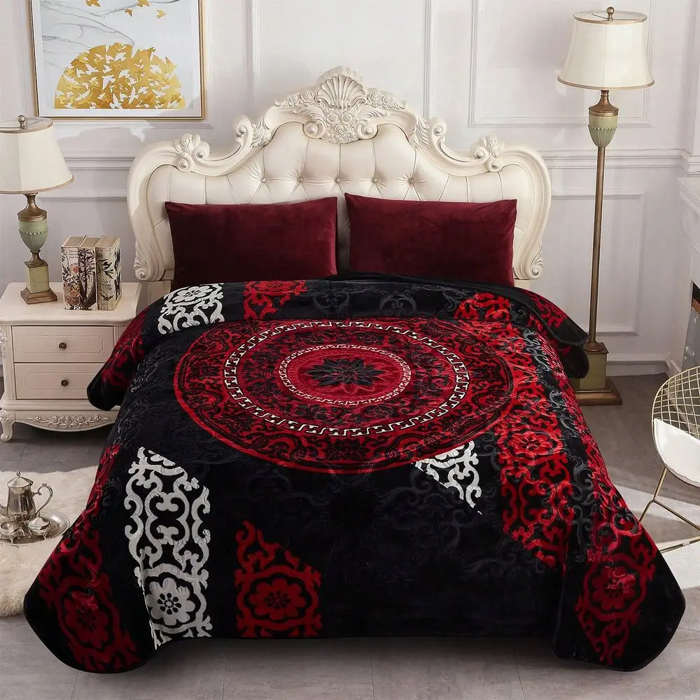 

Heavy Korean Mink Blanket 1 PLY Plush Fleece Bed Blankets With Floral Print 85 X 95 Inches 9 Lbs King Size Perfect Gift For Home