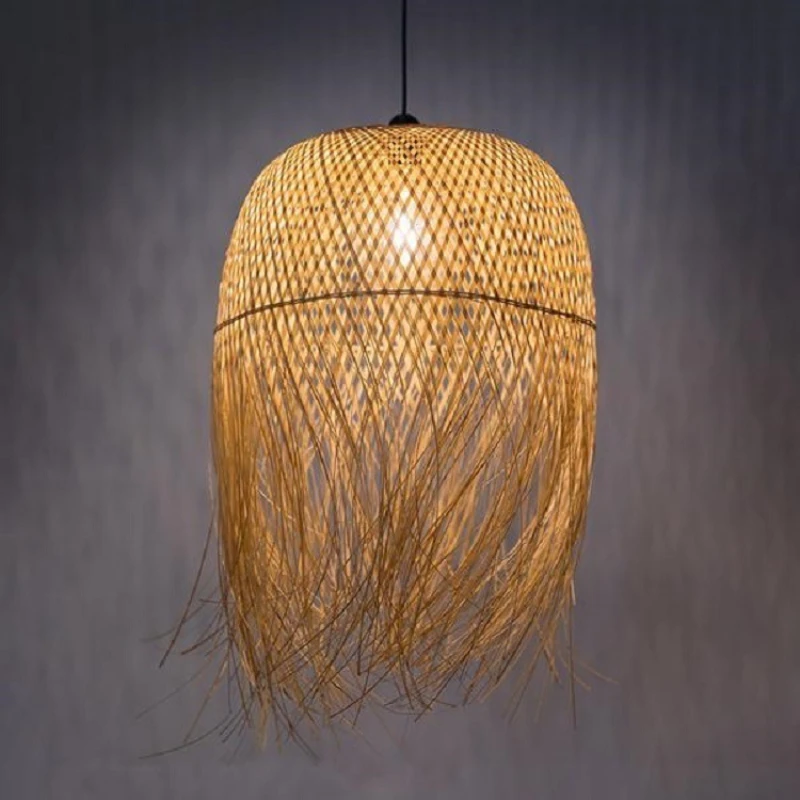 Southeast Asian Retro Hand Woven Bamboo Pendant Light Individuality Artistic LED Hanging Lamp Restaurant Kitchen Cafe Chandelier