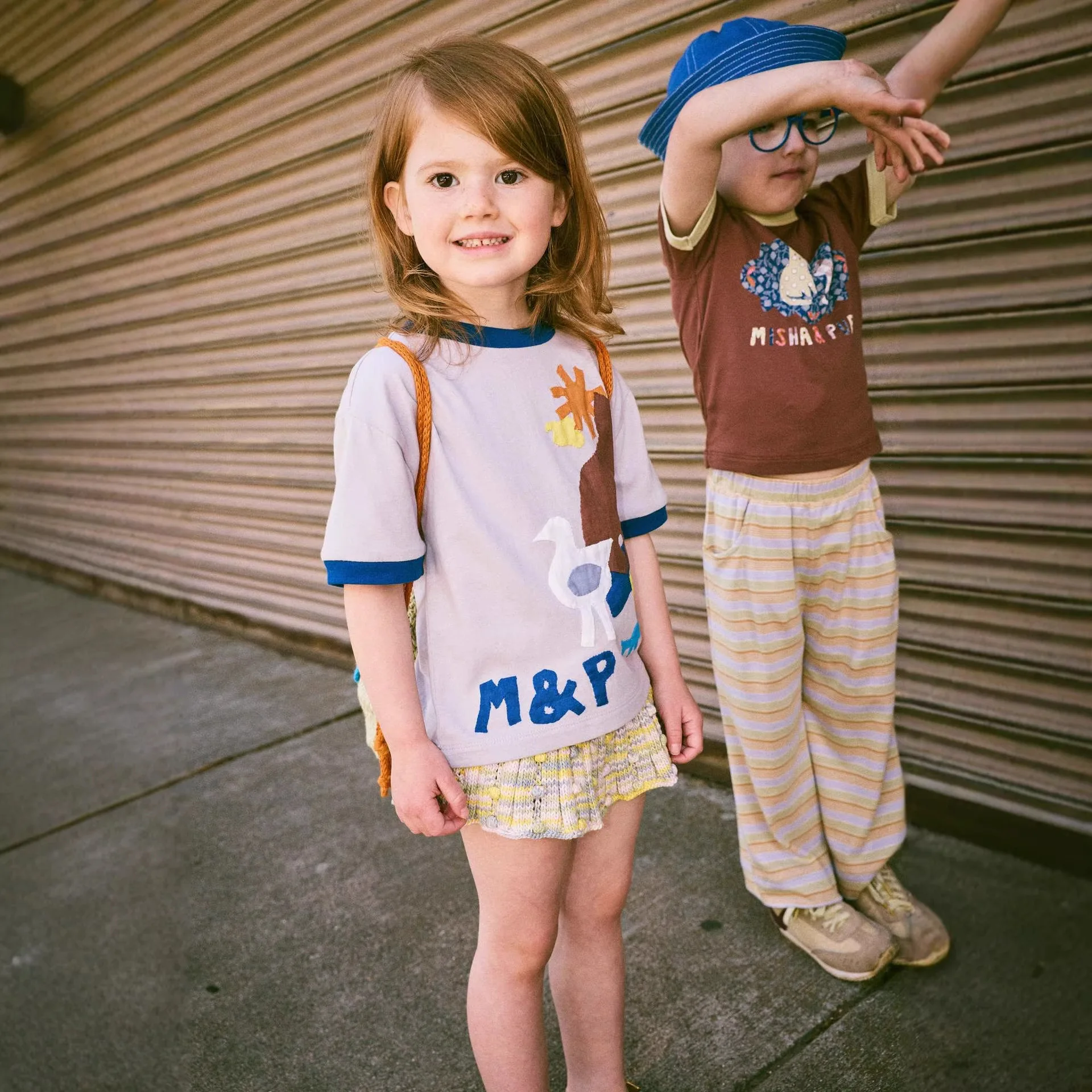 Children's T-shirt 2026 Summer MP Girls' Cartoon Patchwork Embroidered Short-Sleeved Top and Girls' Skirt Set