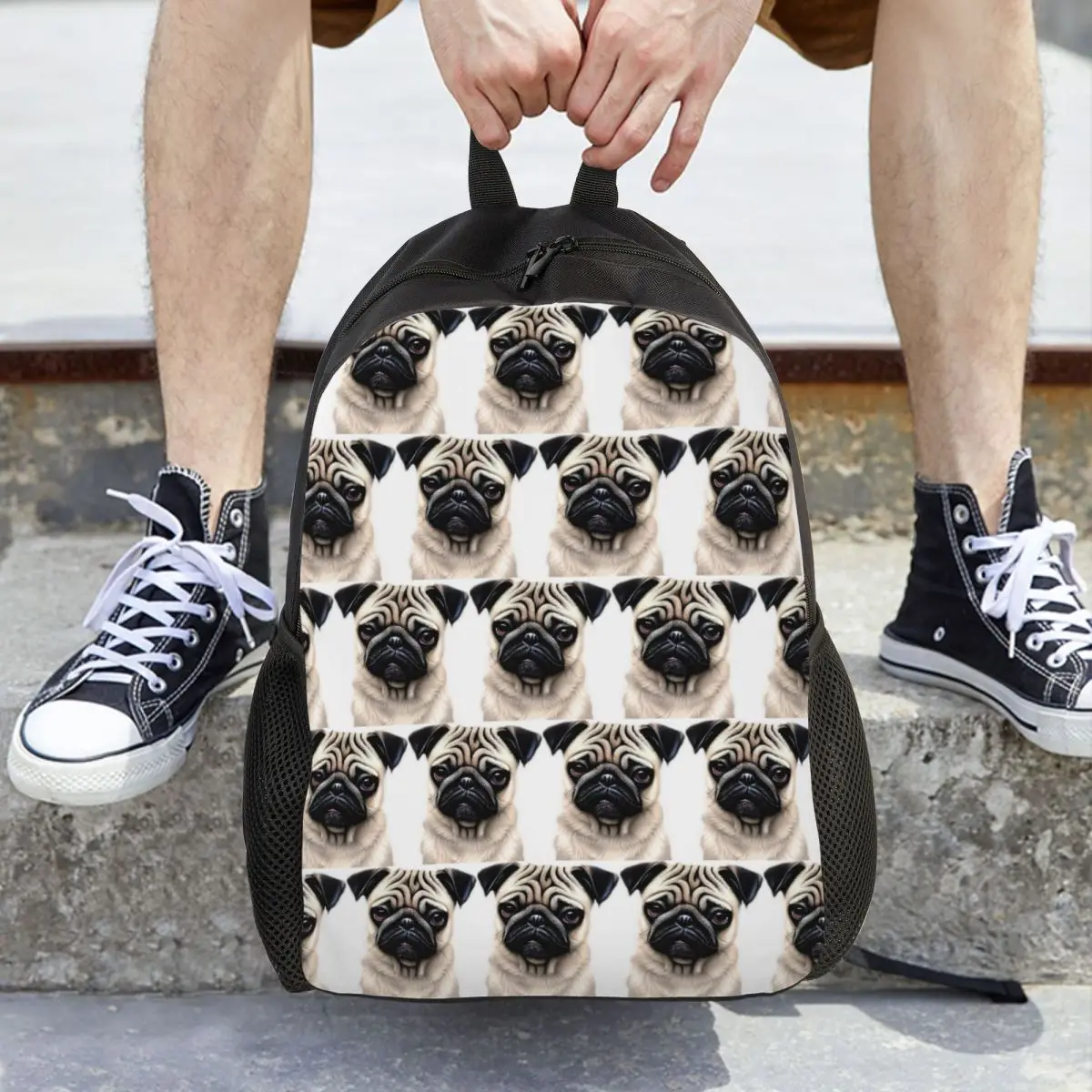 

Lovely Puppy Cute Pug Dog Backpack Daypack Large Capacity Kids BookBag School Bag Shoulder Bags for Men Women