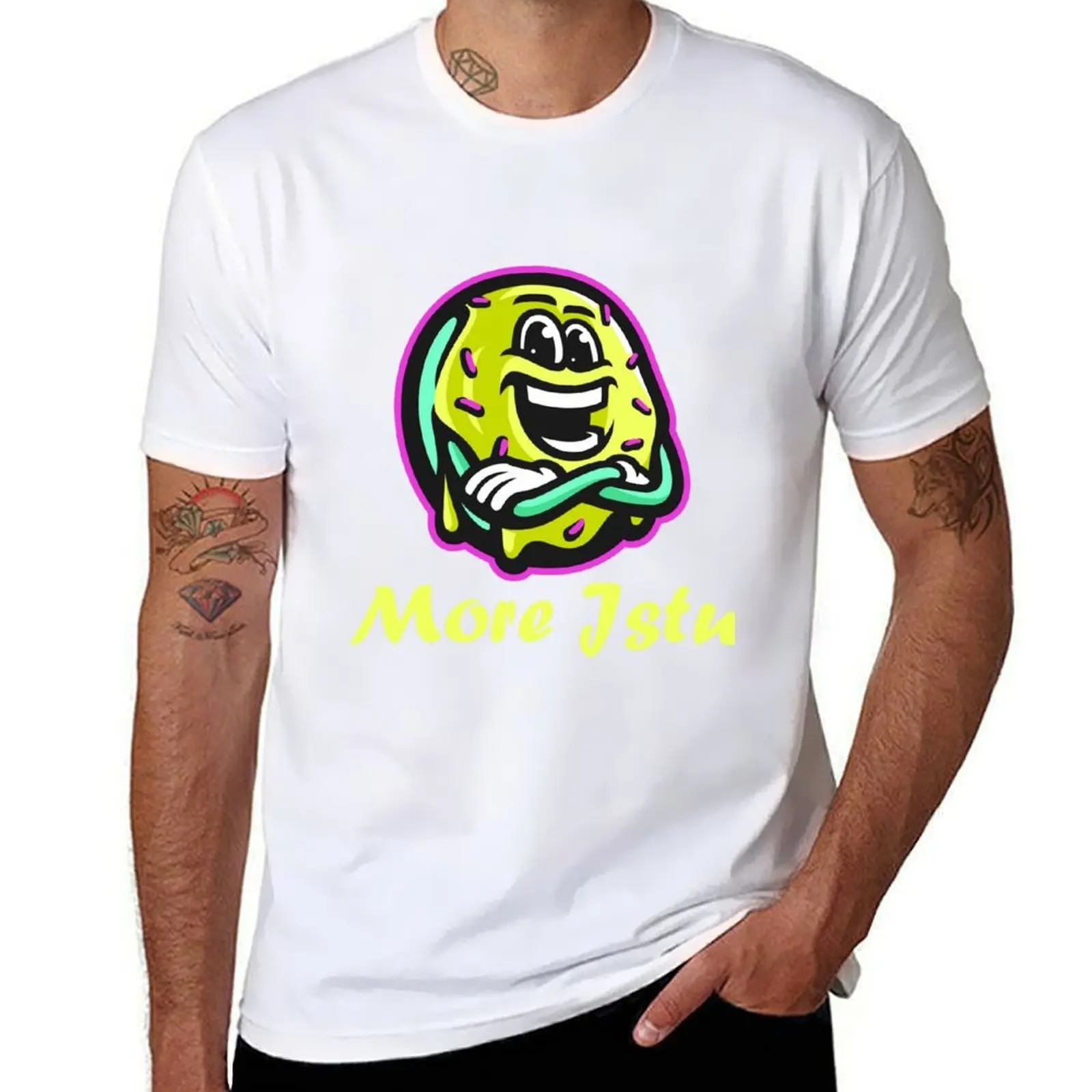 

JSTU More Jstu Sticker T-Shirt t shirt for man 100 percent cotton t shirt men 100% cotton luxury brand T-Shirt