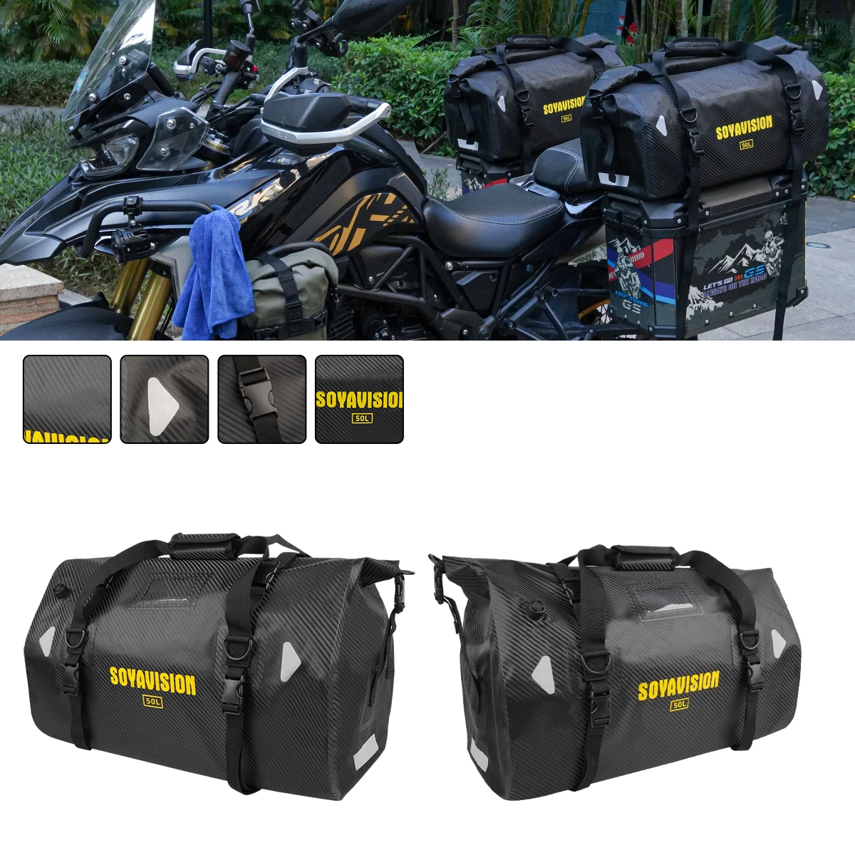 Motorcycle Waterproof Tail Bag Travel Outdoor Dry Luggage Roll Pack Bag 20L/50L/70L/100L Motorcycle Seat Bag for Boating Riding