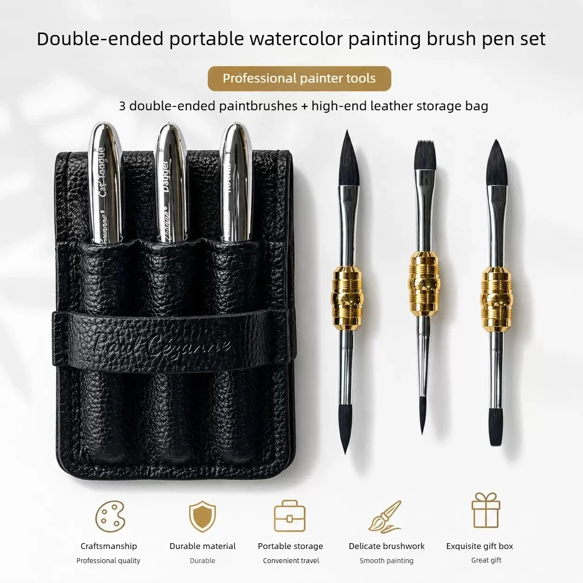 Silver Metal Travel Watercolor Paint Brush Dual Tip 2-in-1 Portable Sketching Pen Outdoor Painting Stationery School Art Supply