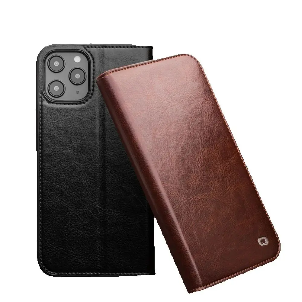 Qialino Luxury Genuine Leather Phone Cover For Apple Iphone 16 15 13 Plus 12 11 Pro Max Flip Case With Card Slots Pocket Cases