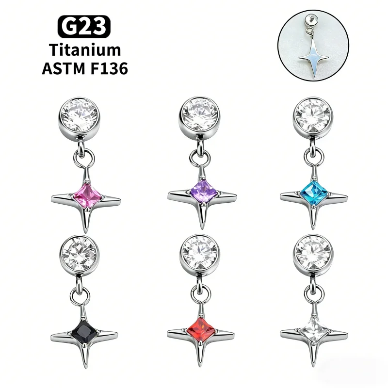 F136 Titanium 16G Helix Piercing Star Pendant Zirconia Labret Internal Thread Tragus Cartilage Nose Jewelry