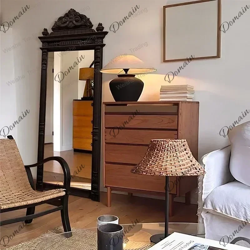 ZL X Hall Black Frame Mirror Universal Girls Floor Bedroom Wall Mirrors Full Body Gothic ApartmentHome Decor