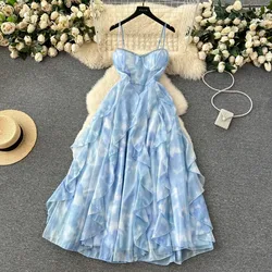 Chic vintage ruffle rhinestone sleeveless slip Dress Fashion korean fashion Vestido Slim summer Elegant sweet dresses