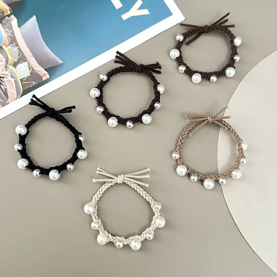 New pearl bow hair ring cool wind simple head rope ladies temperament elegant super immortal rubber band hair accessories
