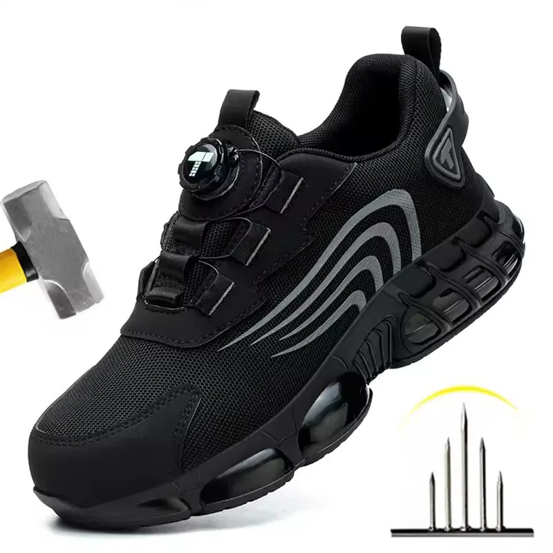 Rotary button new safety shoes for men, anti-impact and anti-piercing work shoes, fashionable men's sports shoes, and safety pro