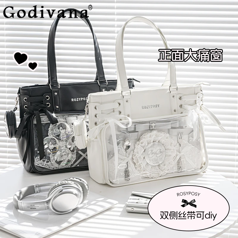 Original New Japanese Style Sweet Y2k Single Shoulder Bag Student Cute Large Capacity Ribbon Versatile Girl Lady Handbag 2025