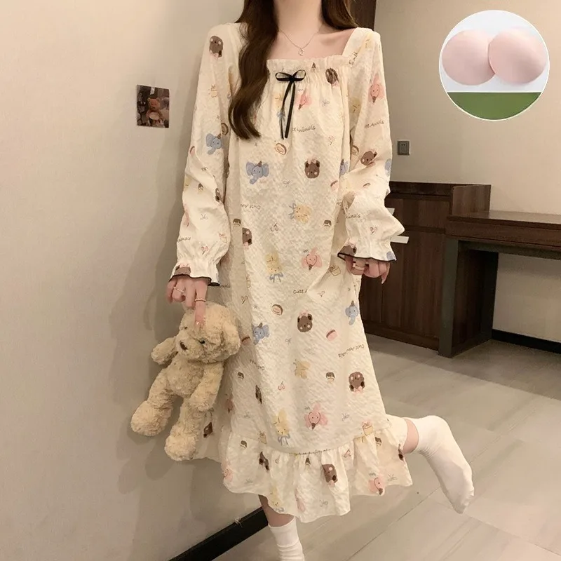 

Новый хлопковый пояс с облаком, съемная ночная рубашка с длинными рукавами, осенняя милая домашняя одежда, которую можно носить на улице