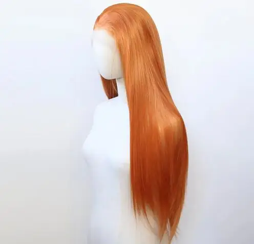 VideoOrange-Perruque Synthétique Lace Front, Cheveux Longs et Lisses, Pre-Plucked, Fibre de Degré de Chaleur, Orange