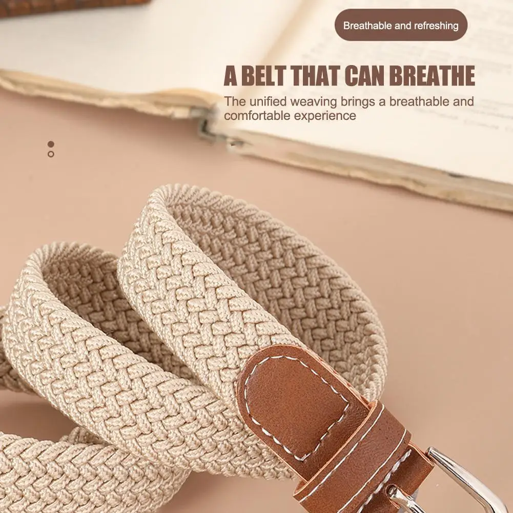 

120-130cm Casual Knitted Pin Buckle Men Belt Woven Canvas Elastic Expandable Braided Stretch Belts For Women Jeans Female B Y3Z5