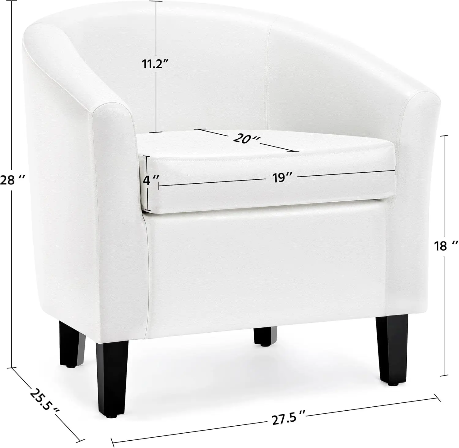 Silla de cuero blanco, silla decorativa de piel sintética, silla de barril moderna, cómoda silla de club con patas suaves acolchadas y sólidas f