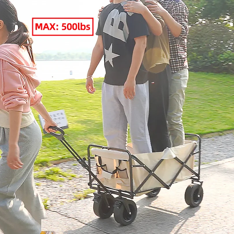 Large Capacity Folding Wagon Cart Heavy Duty Portable Collapsible Beach Cart With Big Wheels for Sand Camping Trolley