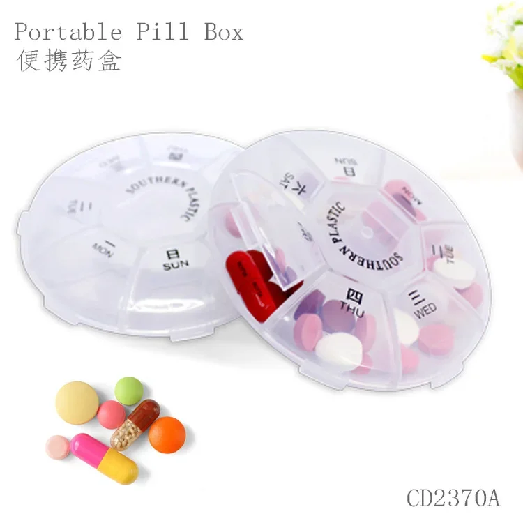 10pcs Storage, small medicine box, round 7-day carry-on, 7-grid packing box a week, mini portable  box, jewelry and medicine.