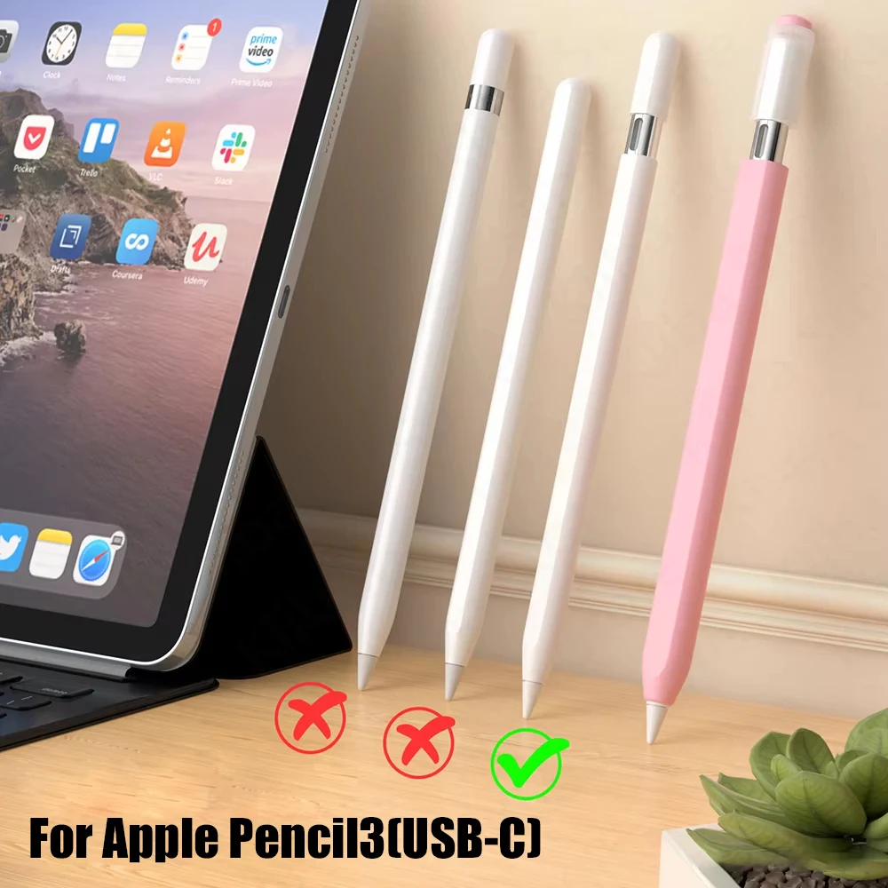 Silicone Case for Apple iPad Pencil 3 (USB‑C) Anti‑Roll Flat Stylus Protective Sleeve Jelly Split Anti‑Slip Soft Grip Cover New