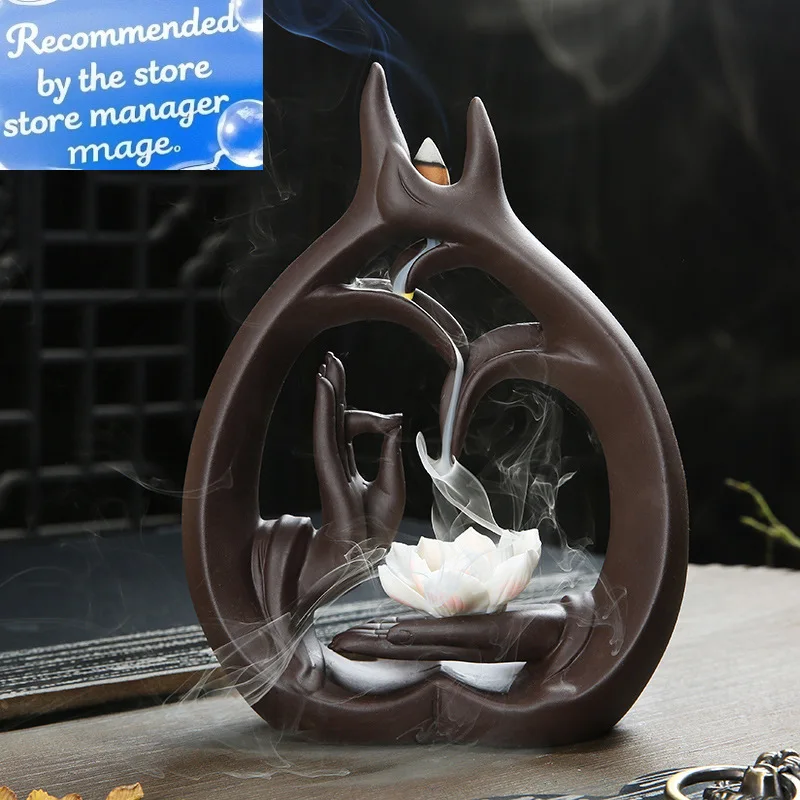 

With 10pcs Incense Cones Buddha's-hand Backflow Stick Censer Home Decoration