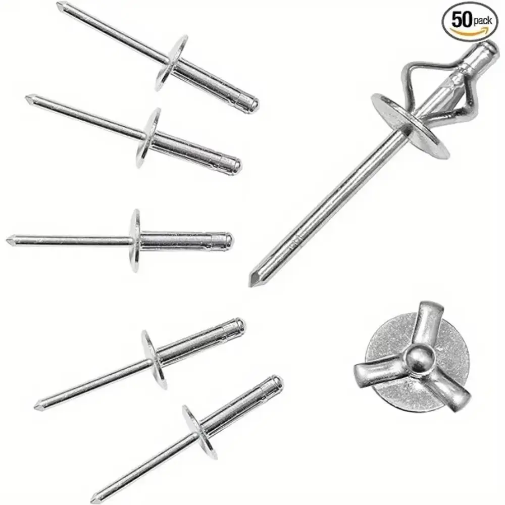 50pcs Durable 3.2mm 4.0mm 4.8mm Folding Blind Rivet Silver Tri-fold Aluminum Alloy Rivet Round Head Tri Grip Rivets