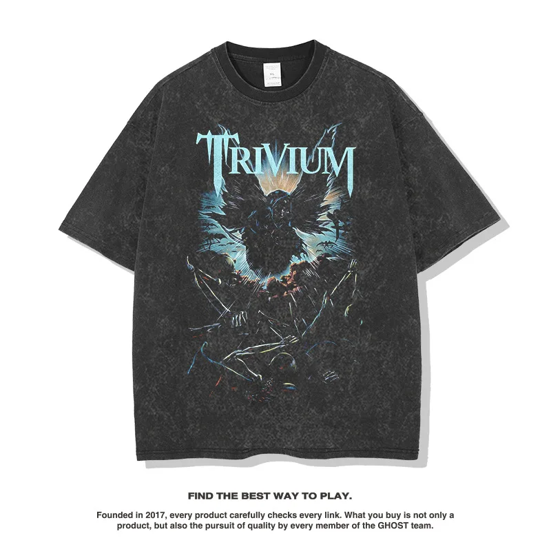 

2025 The Rock Band Trivium, An American Street Hip-hop Streetwear Brand, Features A Retro Aged Washable Short-sleeved Shirt
