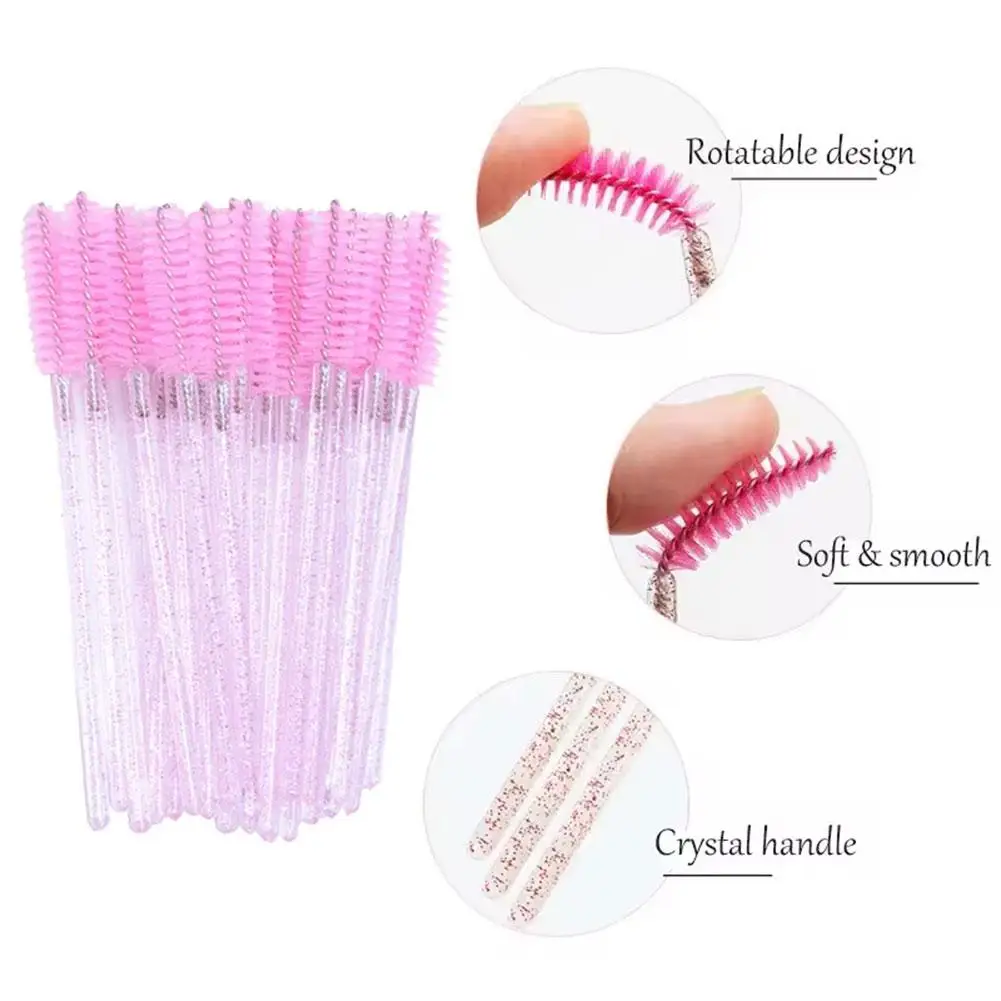 50 Stuks Wegwerp Micro Glitter Wimper Borstel Kam Wenkbrauw Wimpers Extensie Mascara Toverstokken Professionele Schoonheid Make-Up Tools