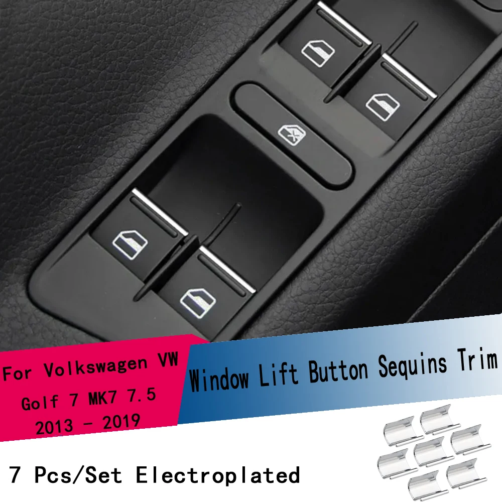 Für Volkswagen VW Tiguan 2018-2020 Golf 7 MK7 7.5 2013 - 2019 Zubehör Auto Fensterheber-Knopf Aufkleber Pailletten-Verzierung 7-teiliges Set