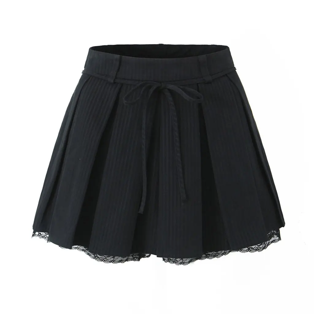 

Женский облегающий полосатый костюм с v-образным вырезом, жилет без рукавов и плиссированная кружевная юбка, ансамбль, новая мода для девочек