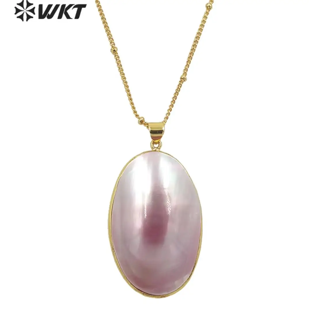 WT-JN229  WKT 2025 Hot Sale Cute Style Mabe Shell Necklace Women Wedding Chain Elegant Oval Shape Suitable Girl Ins