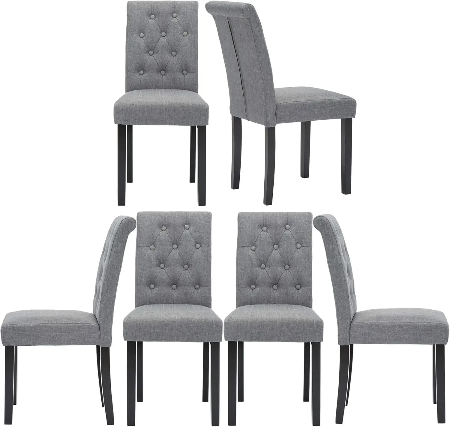 Set of 6 Chairs Upholstered Fabric Dining Chairs with Button-Tufted Details (Gray)