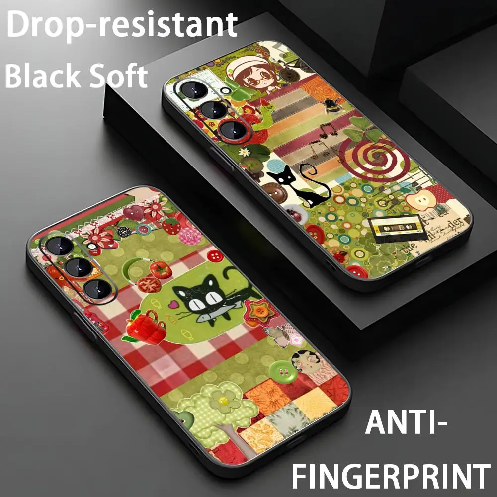 Cute, retro pattern Phone Case For Samsung Galaxy S26 S25 S24 S23 S22 S21 Plus Ultra Note20 Soft Black