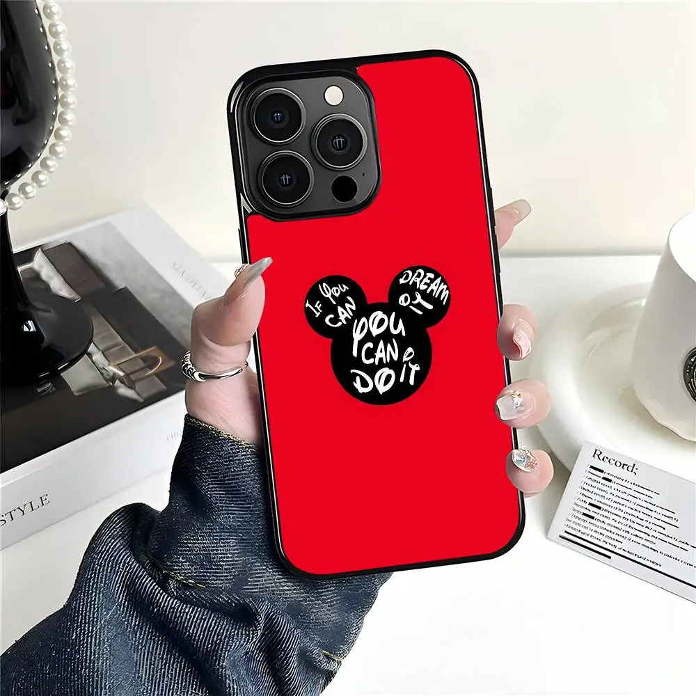 Чехол для телефона с милыми ушками в стиле аниме M-Mickey, подходит для Apple 16 PRO MAX 15 14 13 12 MINI 11 с нашивкой, черный твердый корпус