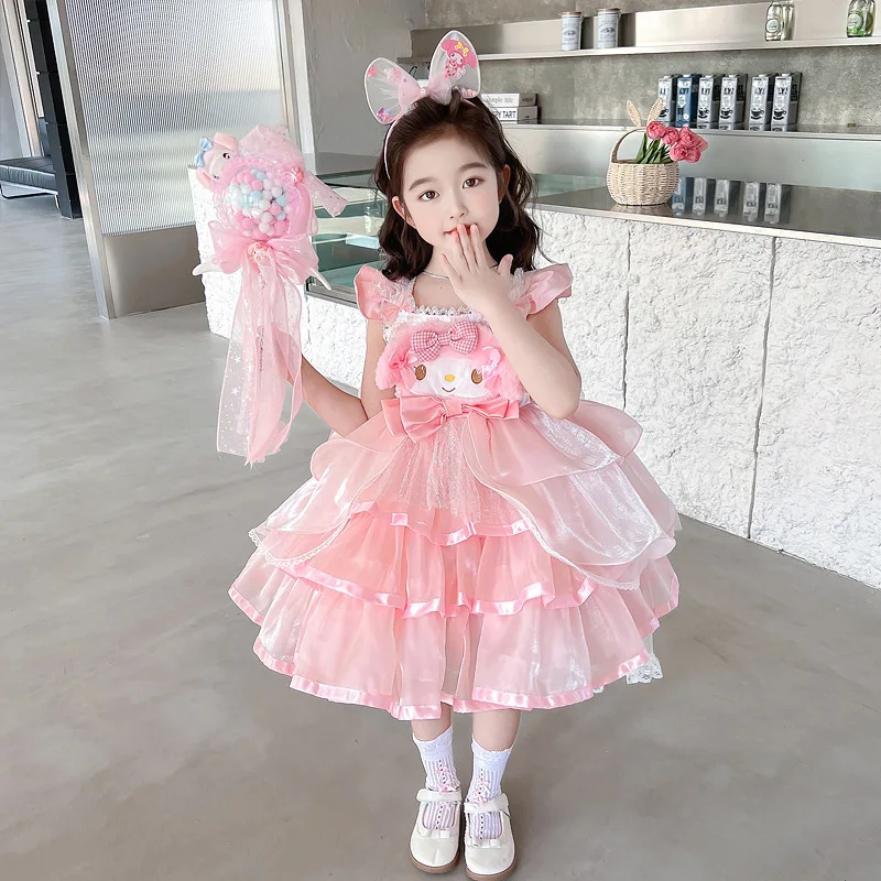 Miniso My Melody Children Camisole Dress Cartoon Anime Lolita Princess Dresses Spring and Summer Party Sweet Girl Birthday Gift