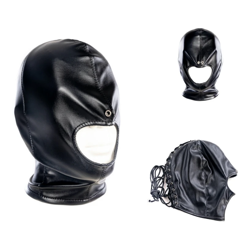 

Unisex Cosplay Bondage Sexy Leather Ventilate Mouth Eye Mask Hood for Role Play Mask Animation Party Stage Props Adult Costumes